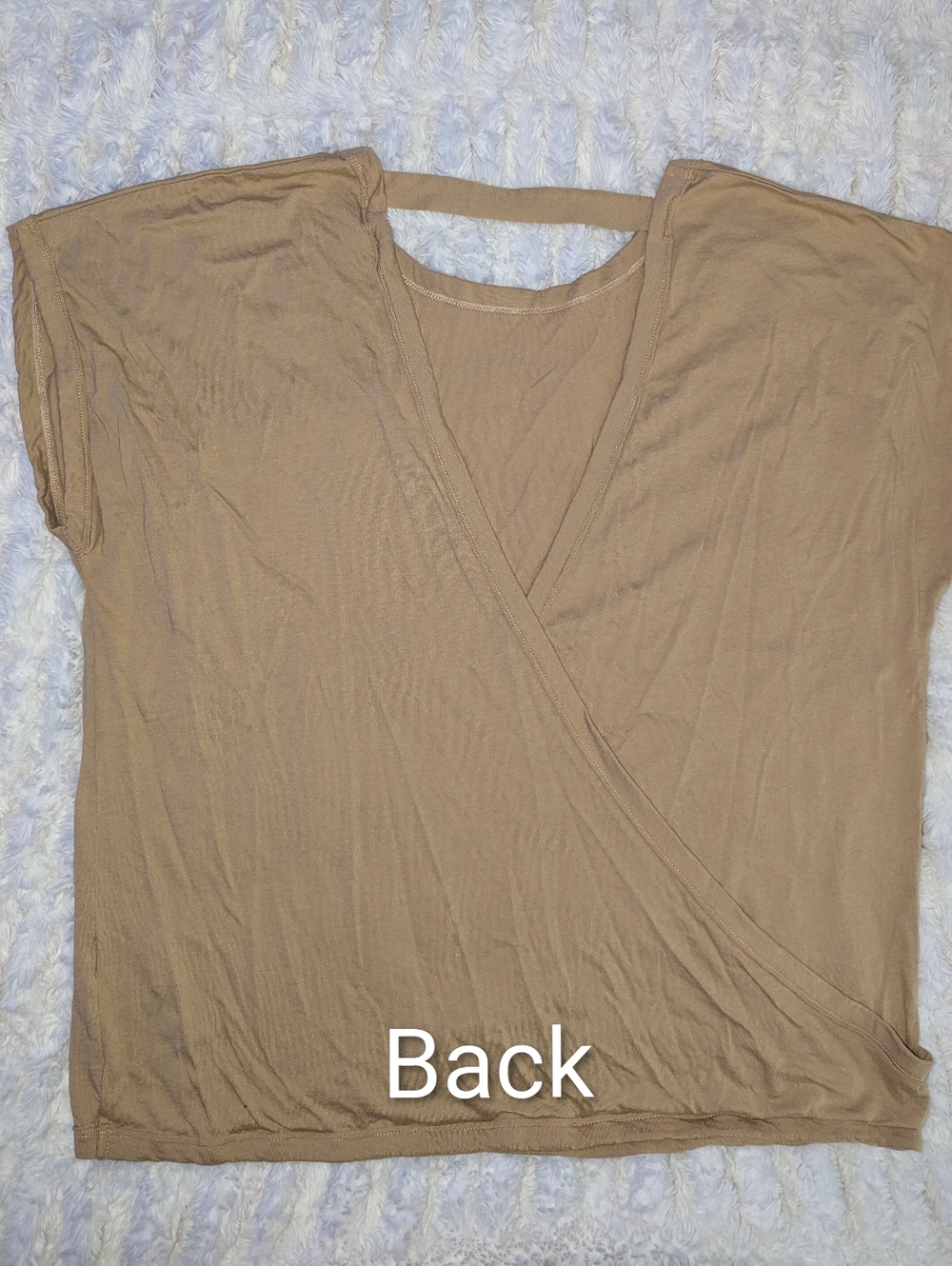 Mono B Open Back Criss Cross Top 2XL Beige Short Sleeve Soft Stretch Shirt